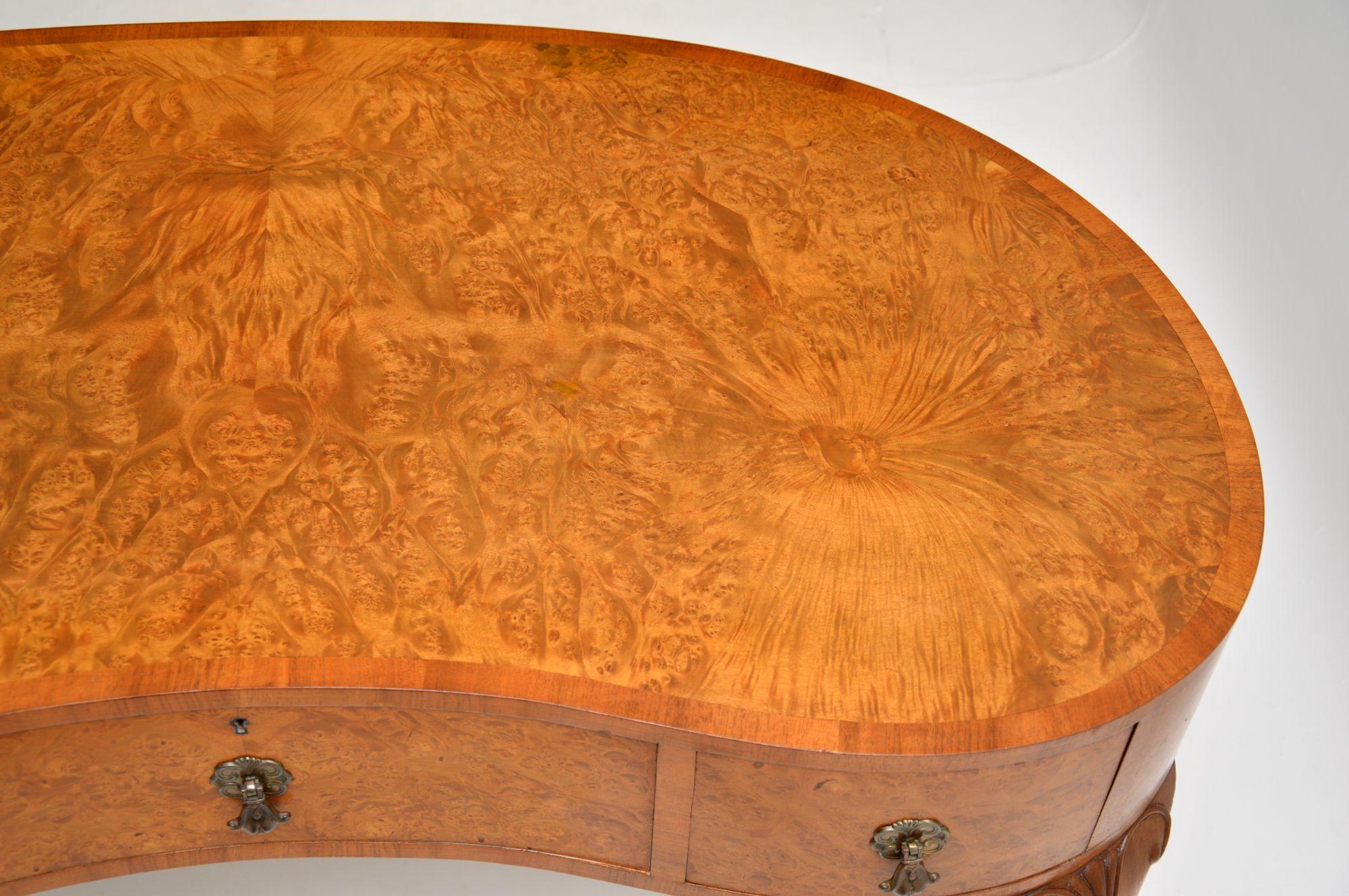 Early 20th Century Antique Burr Walnut Kidney Shaped Desk or Dressing Table by Waring & Gillows