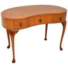Antique Burr Walnut Kidney Shaped Desk or Dressing Table by Waring & Gillows