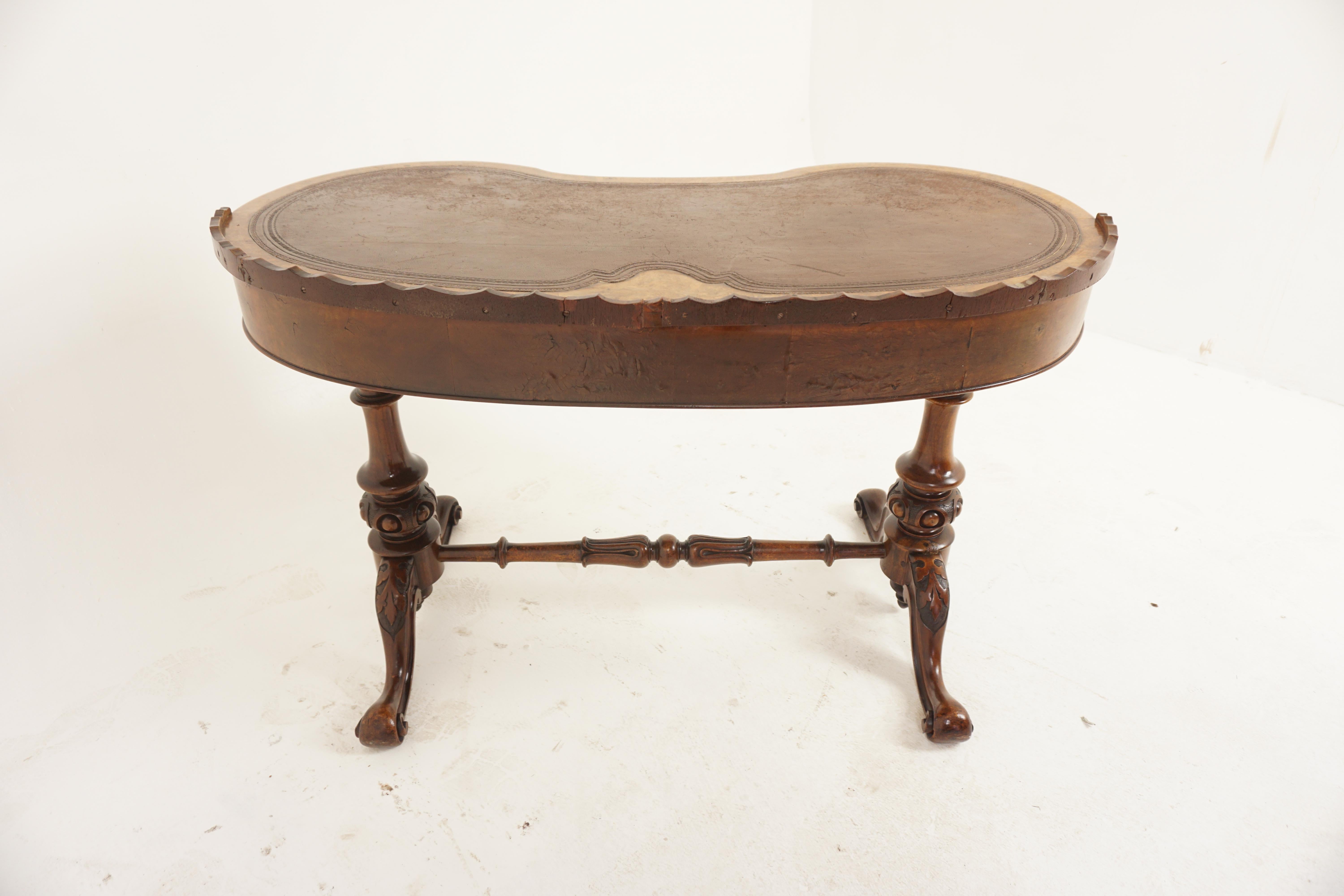 Antique Burr Walnut Kidney Shaped Desk, Writing Table, Scotland 1870, H1178 For Sale 4