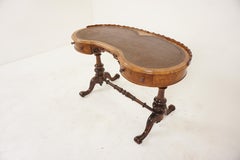 Antique Burr Walnut Kidney Shaped Desk, Writing Table, Scotland 1870, H1178
