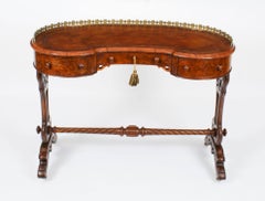 Antique Burr Walnut Kidney Writing Table Desk Bureau Plat 19th Century
