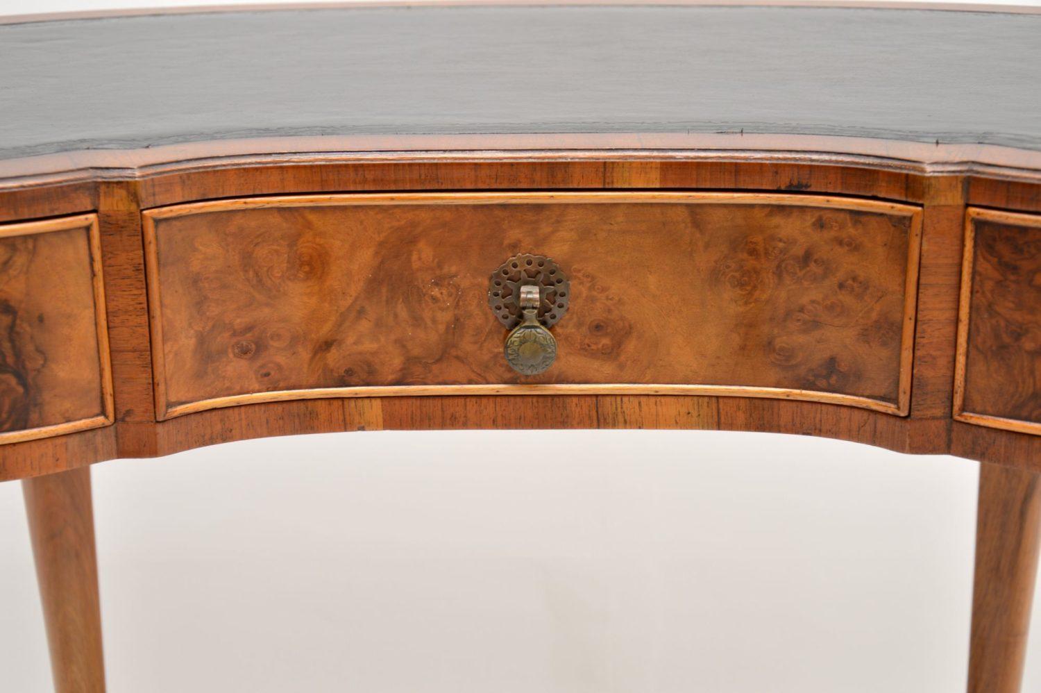 Antique Burr Walnut Kidney Writing Table Desk 3