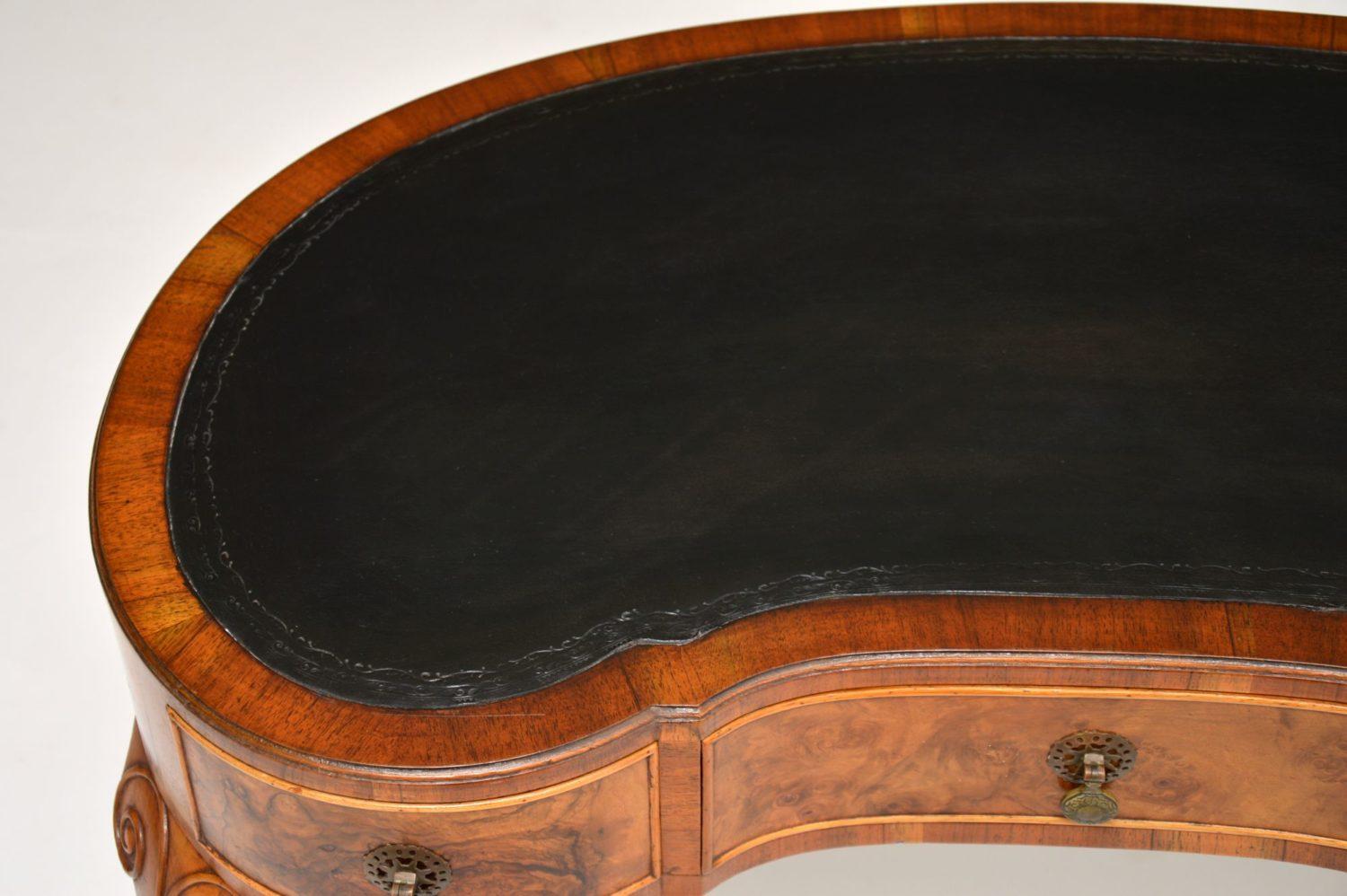 Antique Burr Walnut Kidney Writing Table Desk 1