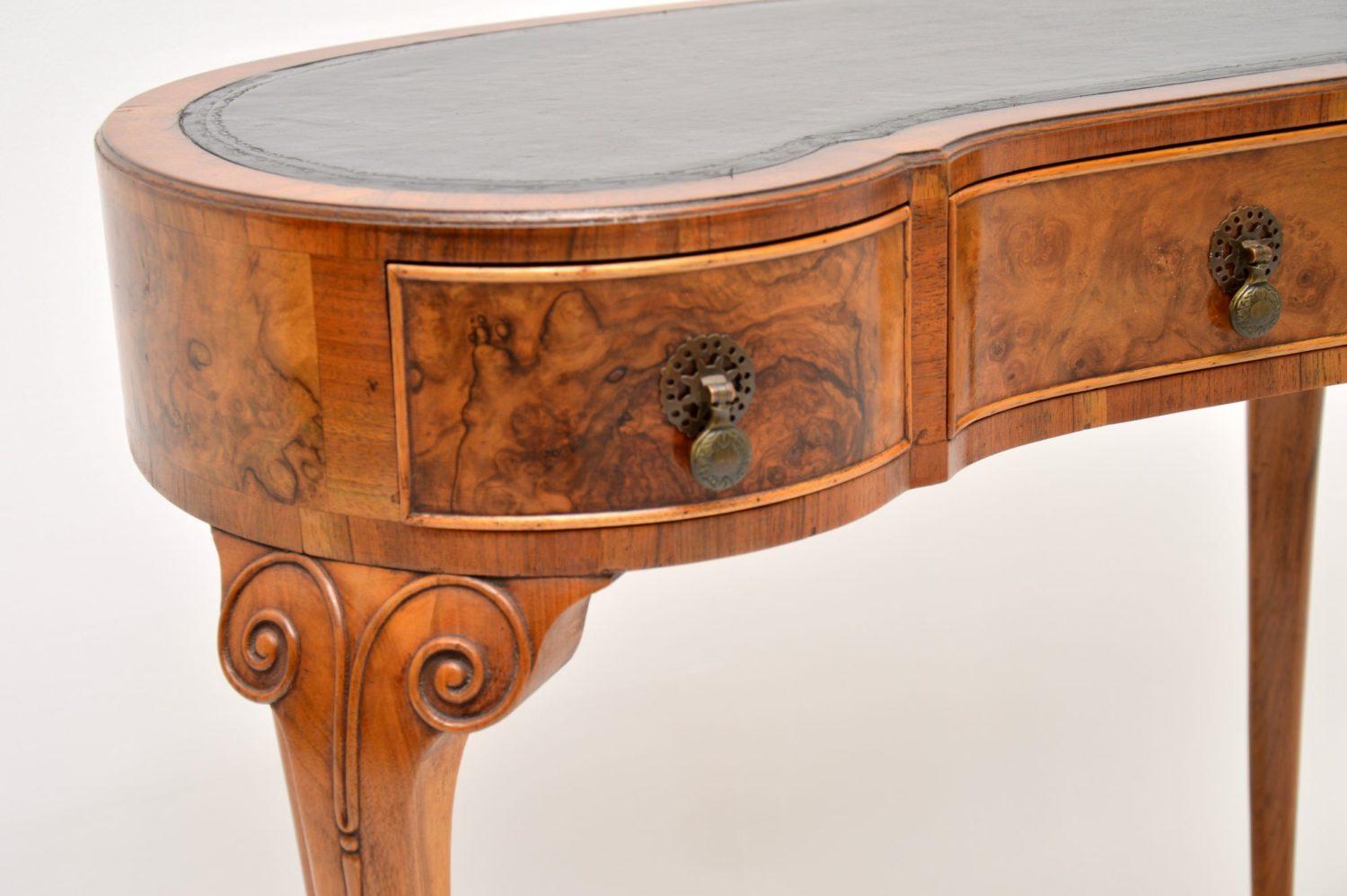 Antique Burr Walnut Kidney Writing Table Desk 2