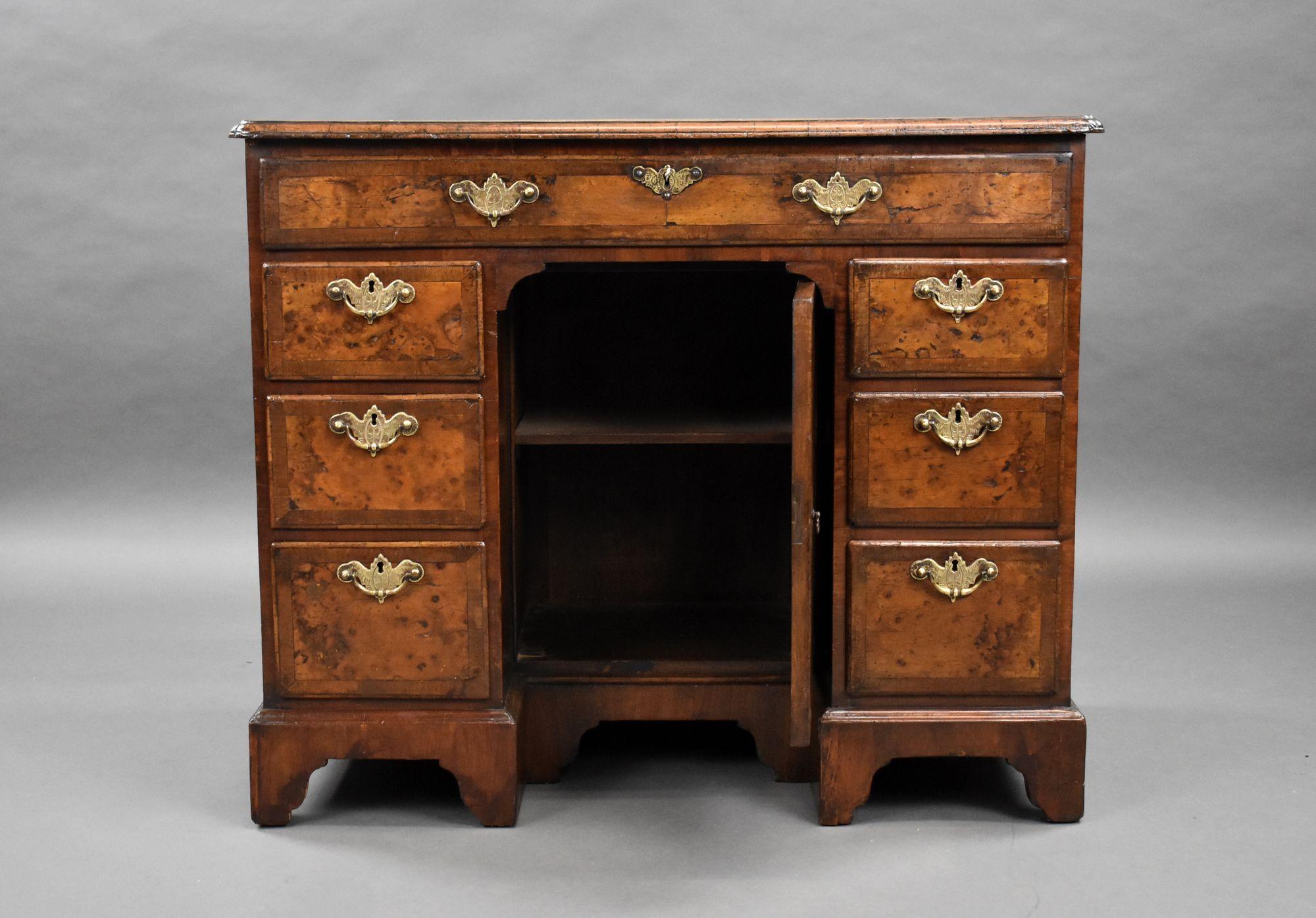 Antique Burr Walnut Kneehole Desk For Sale 6