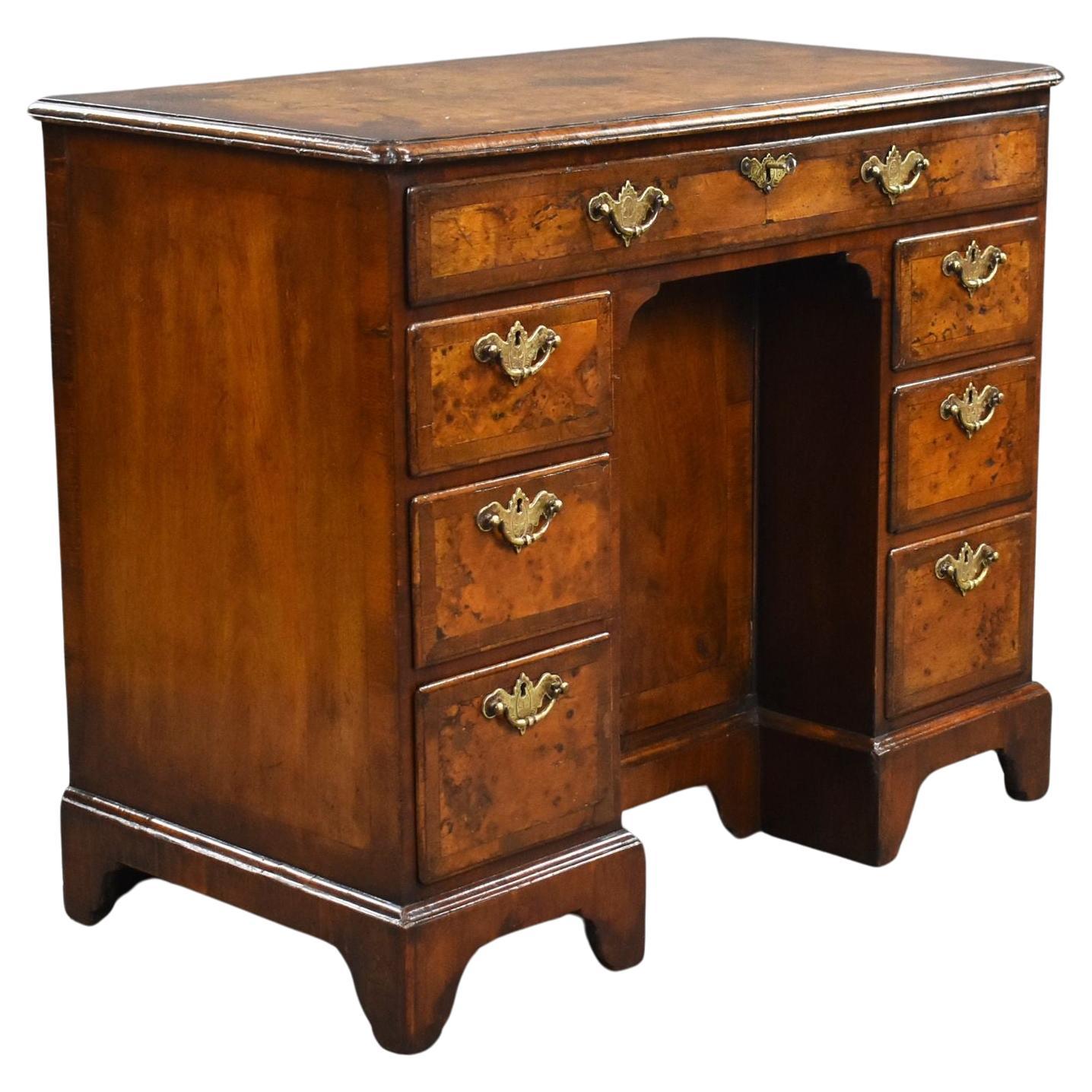 Antique Burr Walnut Kneehole Desk For Sale