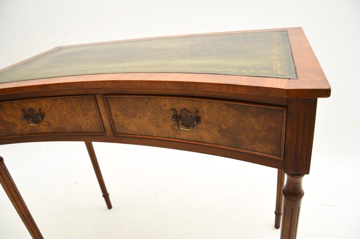 Antique Burr Walnut Leather Top Concave Desk / Side Table 4
