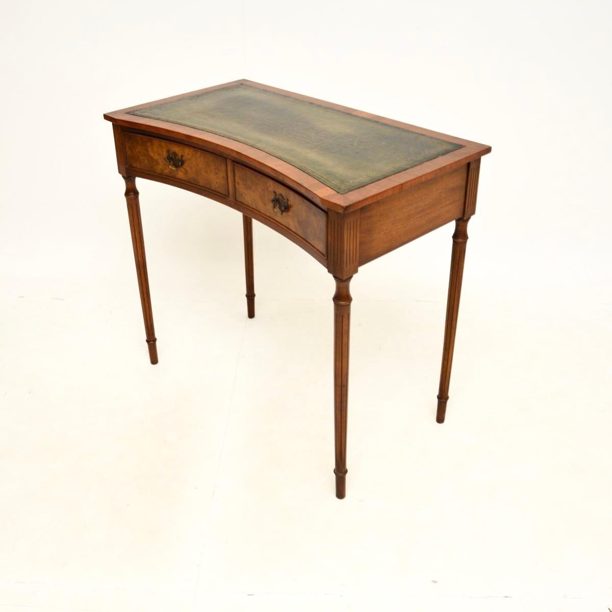 Antique Burr Walnut Leather Top Concave Desk / Side Table In Good Condition In London, GB