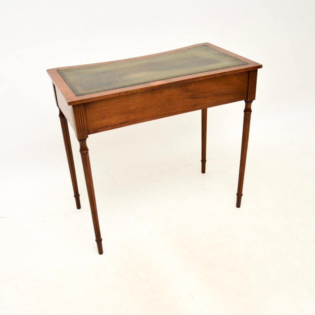 Mid-20th Century Antique Burr Walnut Leather Top Concave Desk / Side Table