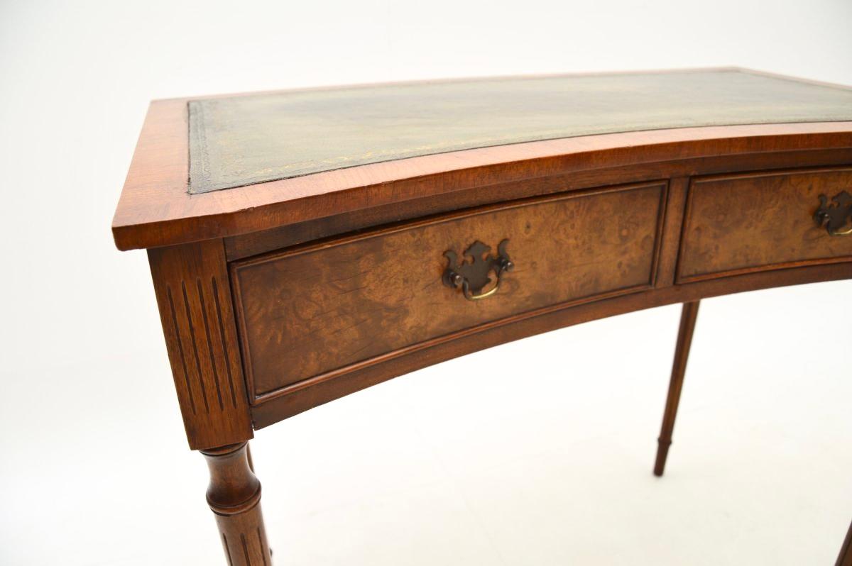 Antique Burr Walnut Leather Top Concave Desk / Side Table 3