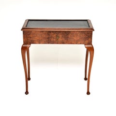 Antique Burr Walnut Leather Top Console / Side Table