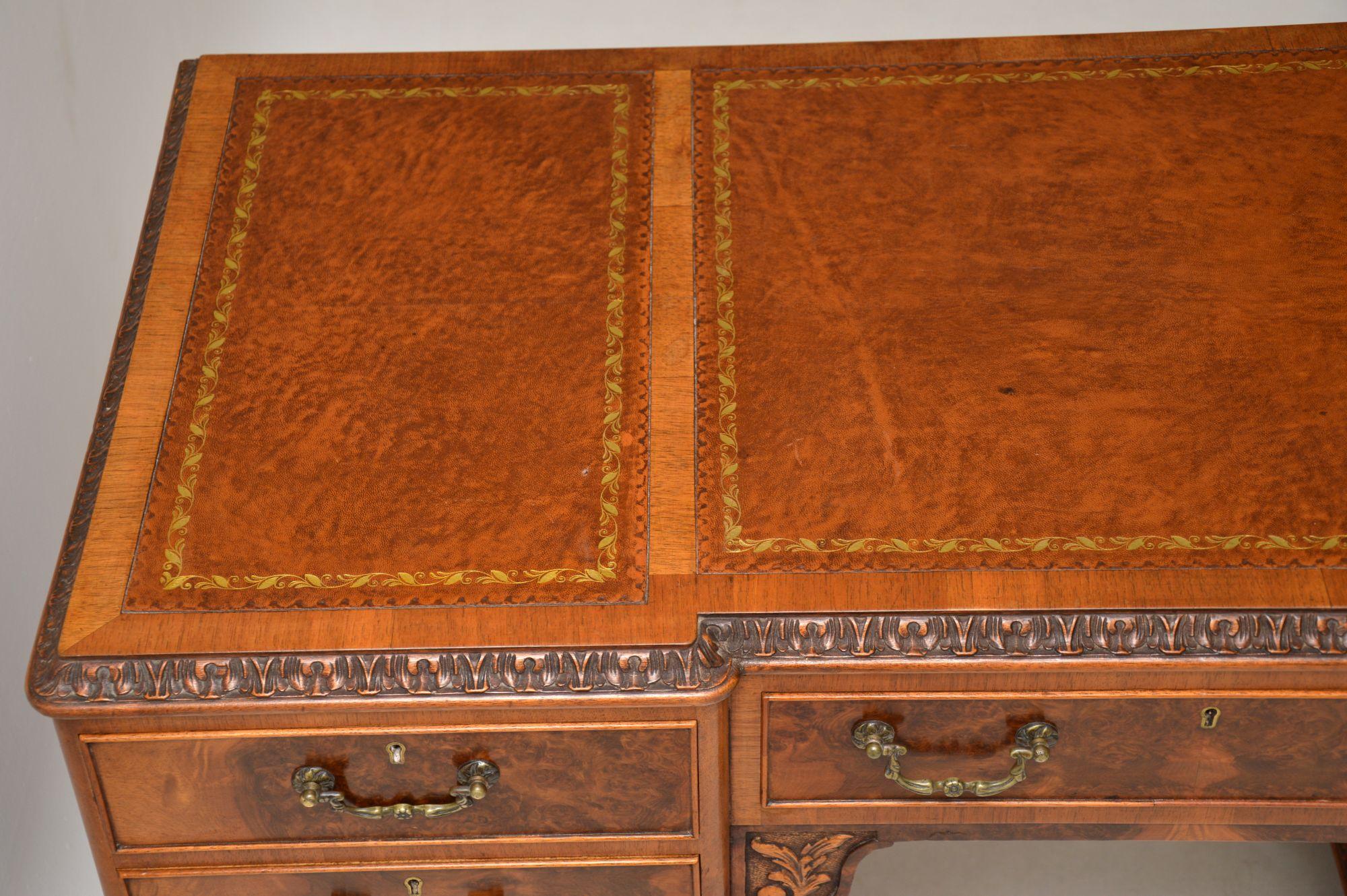 Antique Burr Walnut Leather Top Desk 3