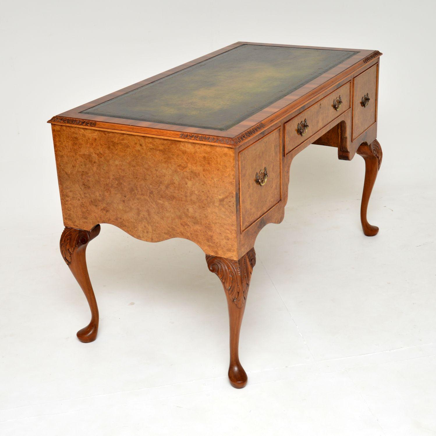 Antique Burr Walnut Leather Top Desk 4