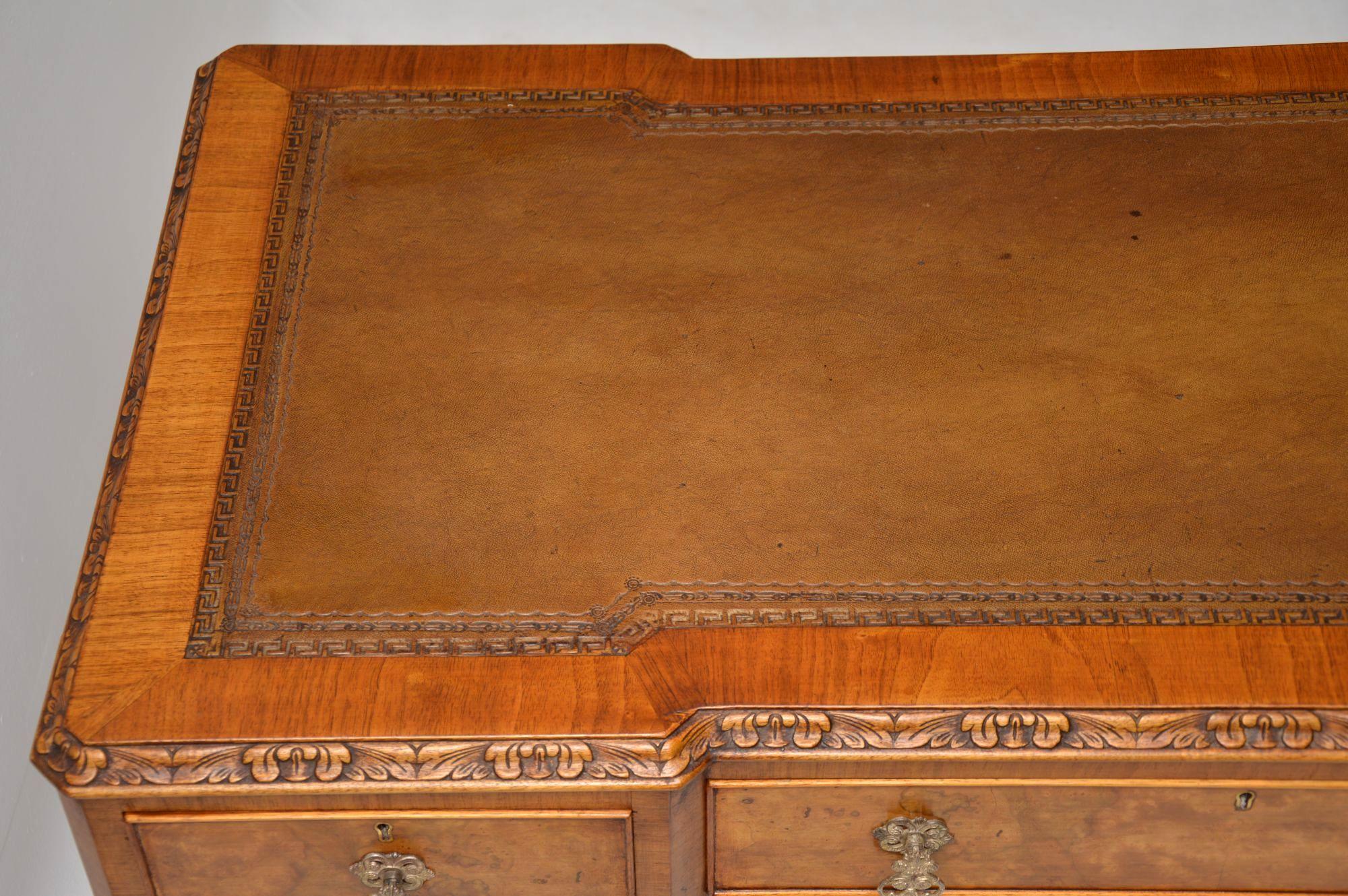 Antique Burr Walnut Leather Top Desk 5