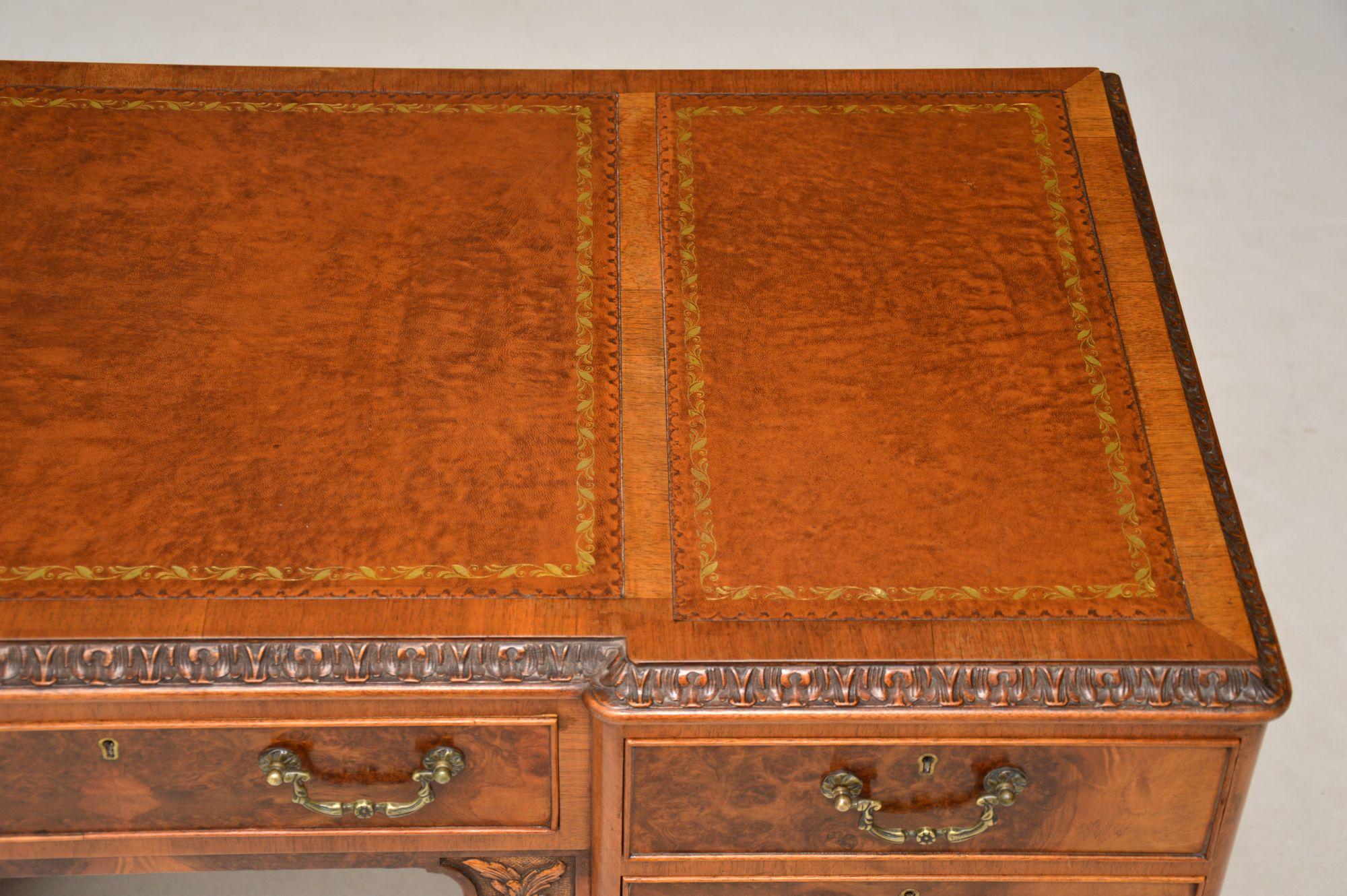 Antique Burr Walnut Leather Top Desk 4