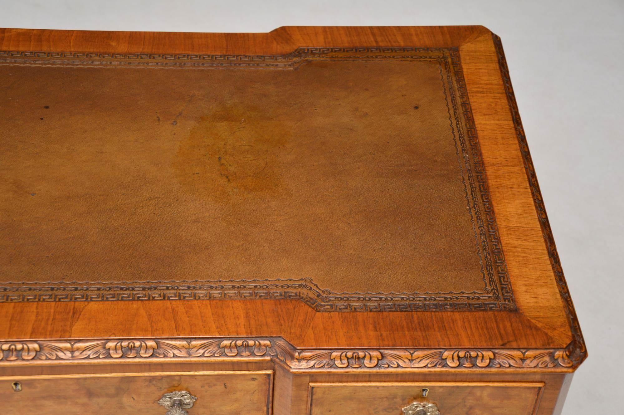 Antique Burr Walnut Leather Top Desk 6