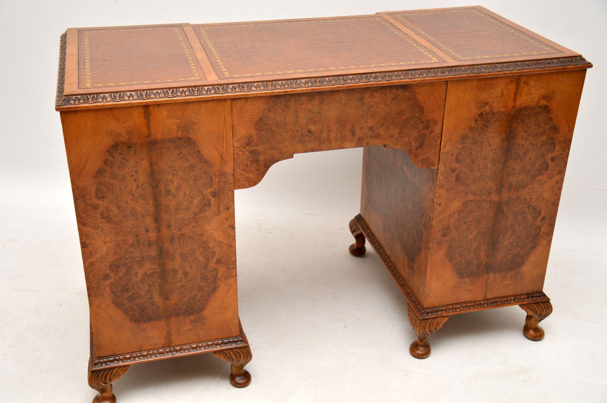 Antique Burr Walnut Leather Top Desk 5