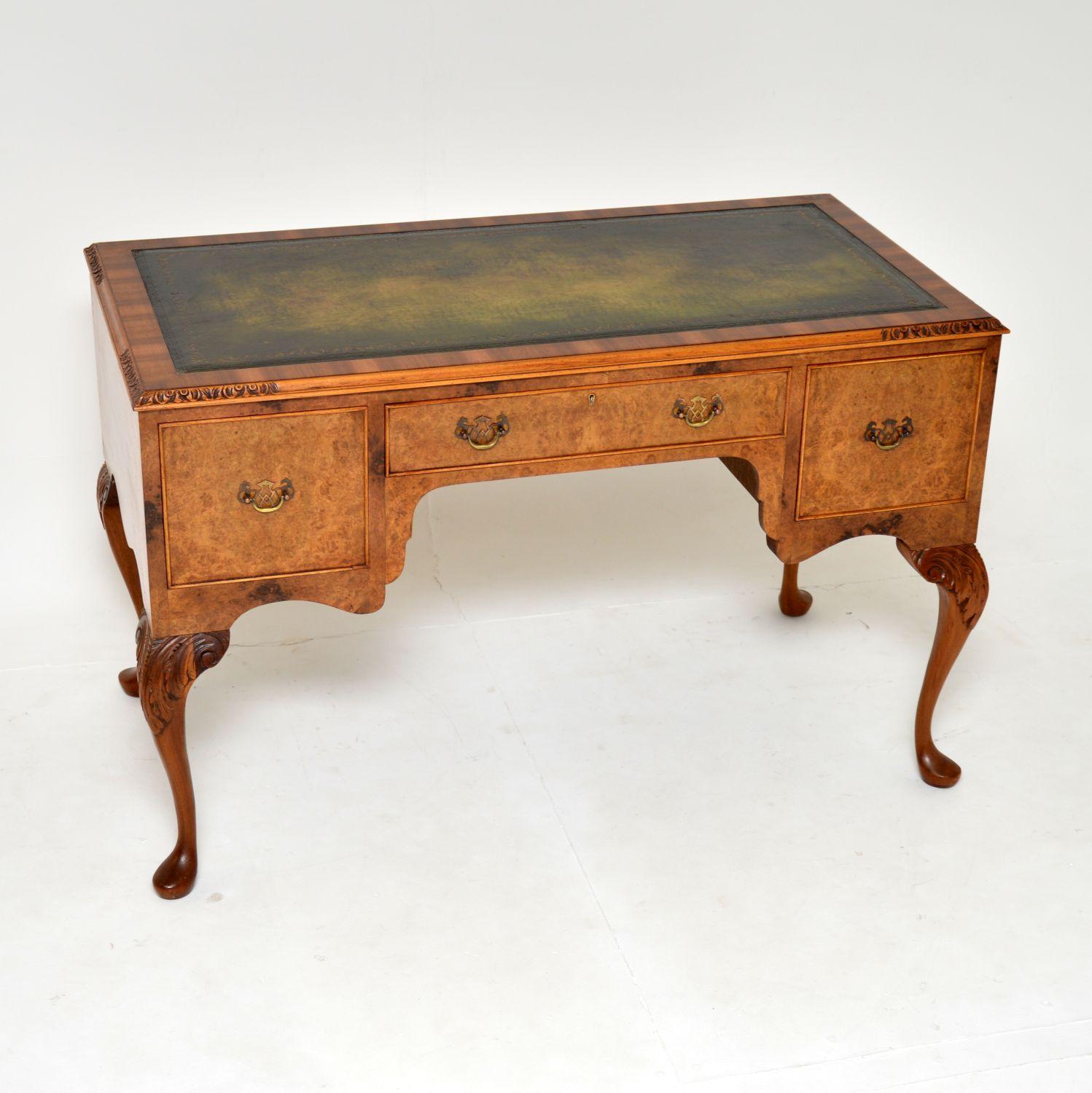 Antique Burr Walnut Leather Top Desk 6