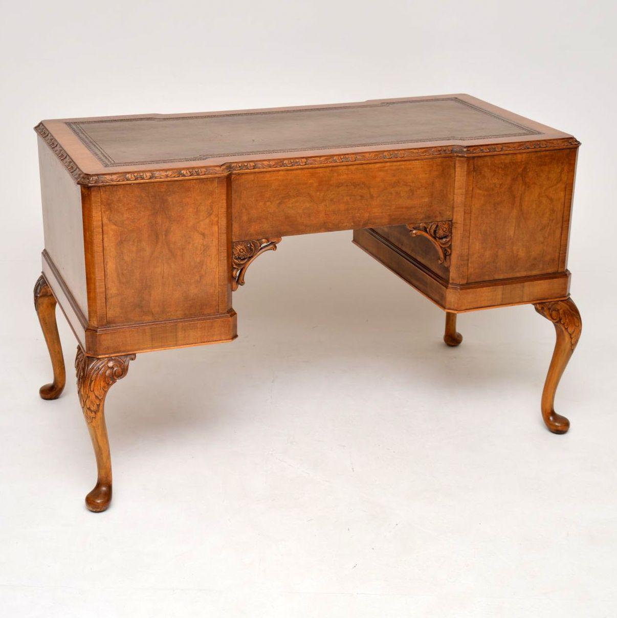 Antique Burr Walnut Leather Top Desk 7