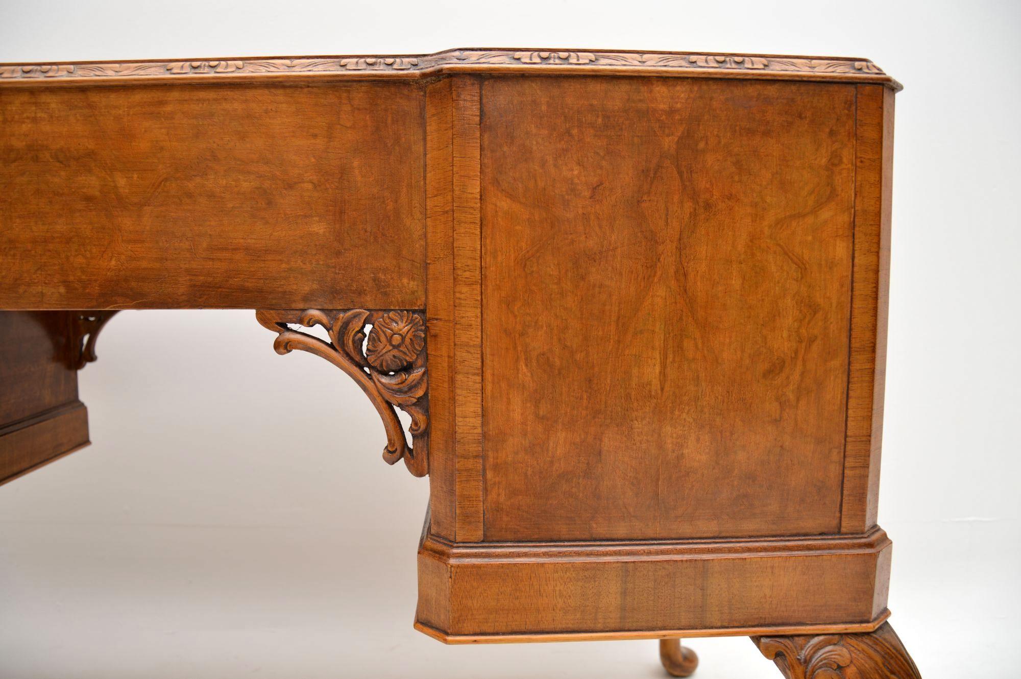 Antique Burr Walnut Leather Top Desk 8