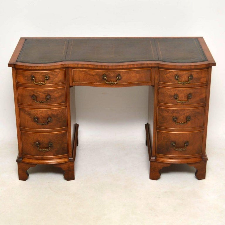 Antique Burr Walnut Leather Top Desk At 1stdibs This Antique Desk Has Quite Small Proportions However The Kneehole Space Is Still Wide