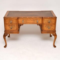 Antique Burr Walnut Leather Top Desk