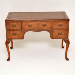 Antique Burr Walnut Leather Top Desk