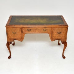 Antique Burr Walnut Leather Top Desk
