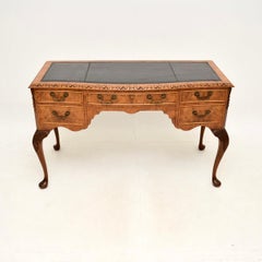 Antique Burr Walnut Leather Top Desk