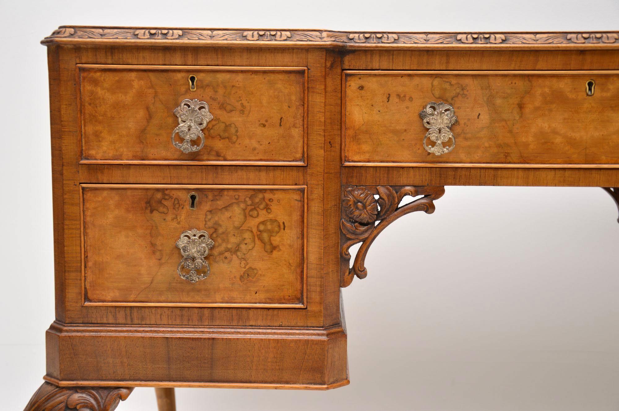 Queen Anne Antique Burr Walnut Leather Top Desk