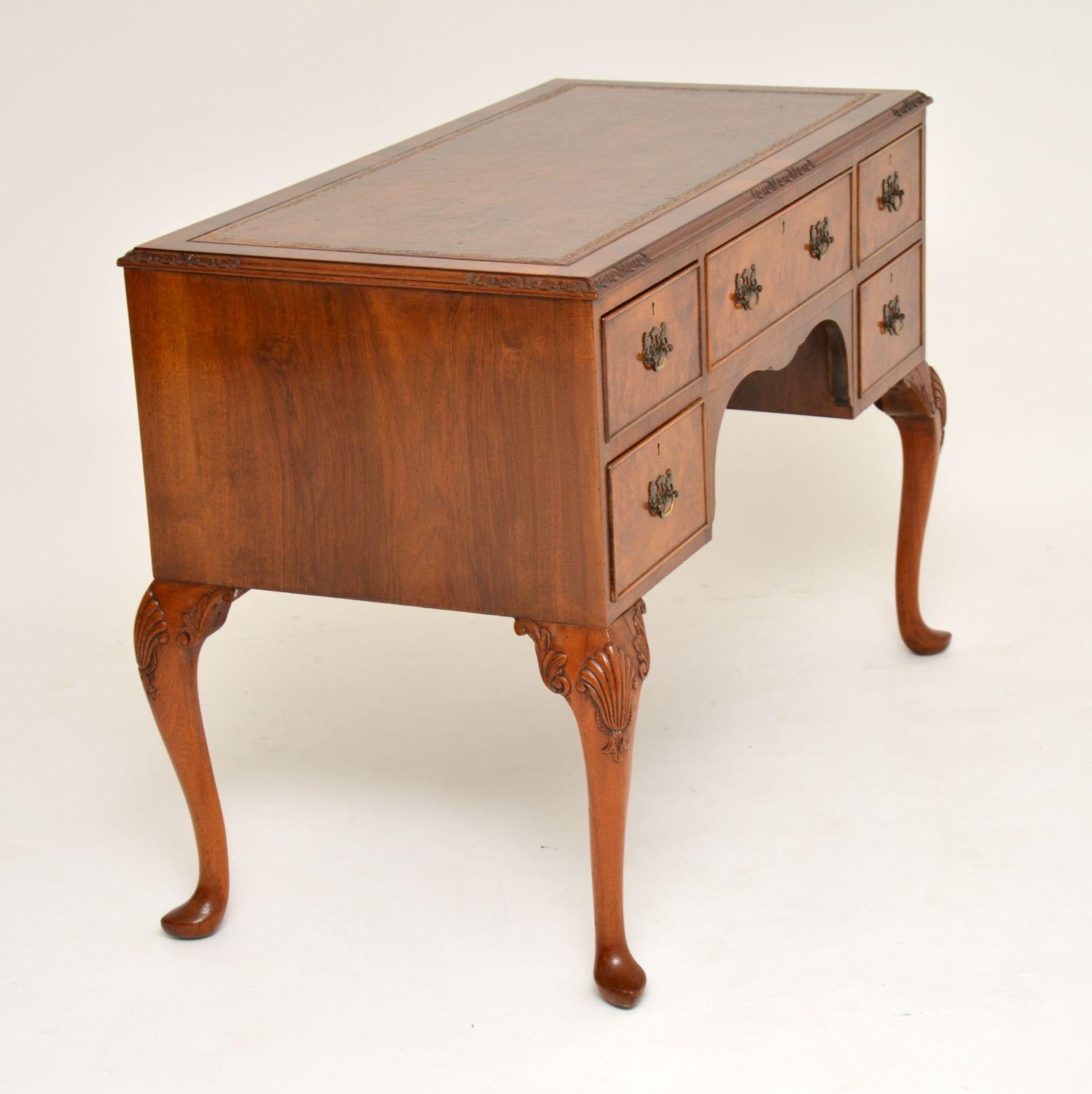 Queen Anne Antique Burr Walnut Leather Top Desk