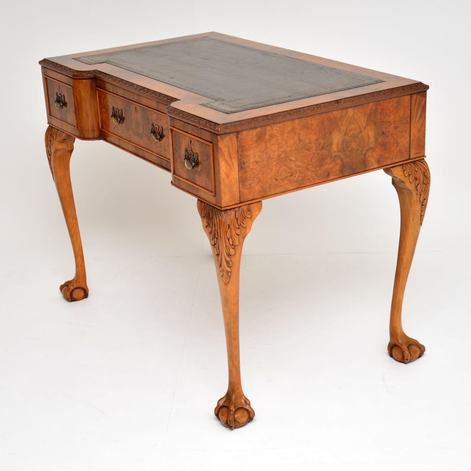 Queen Anne Antique Burr Walnut Leather Top Desk