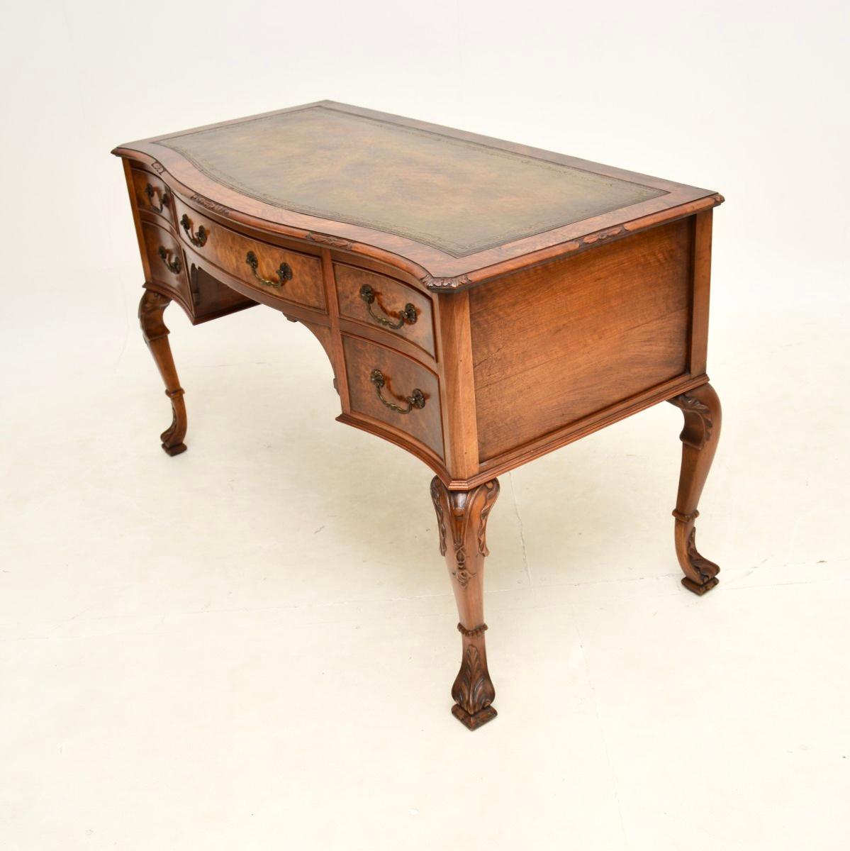 Queen Anne Antique Burr Walnut Leather Top Desk For Sale