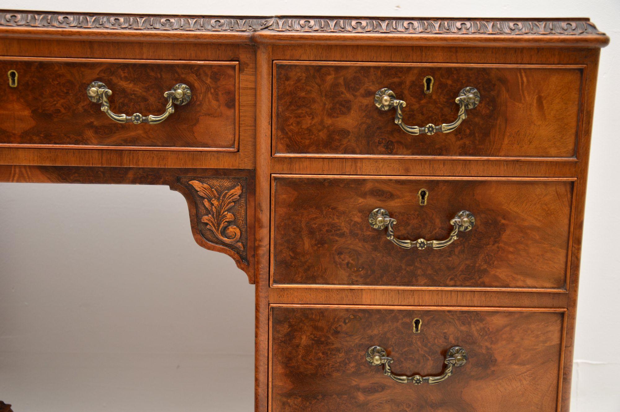 Queen Anne Antique Burr Walnut Leather Top Desk