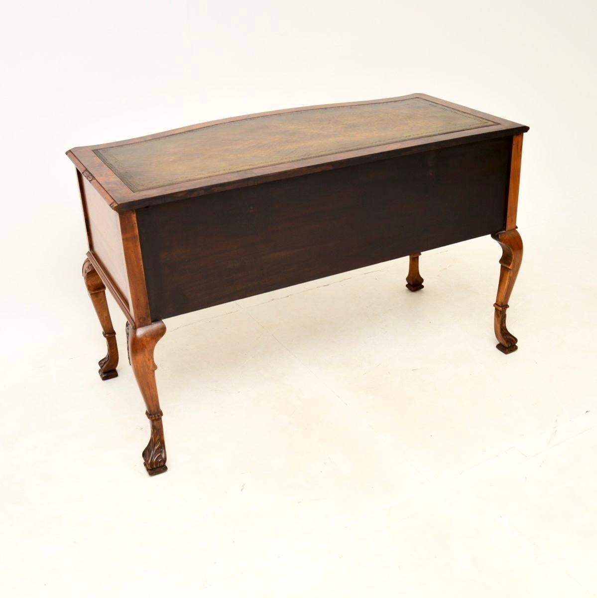 British Antique Burr Walnut Leather Top Desk For Sale