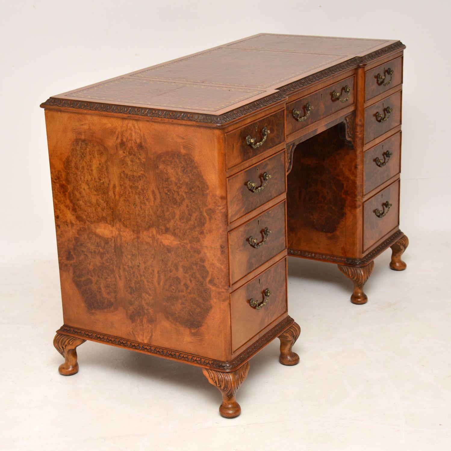 Antique Burr Walnut Leather Top Desk In Good Condition In London, GB