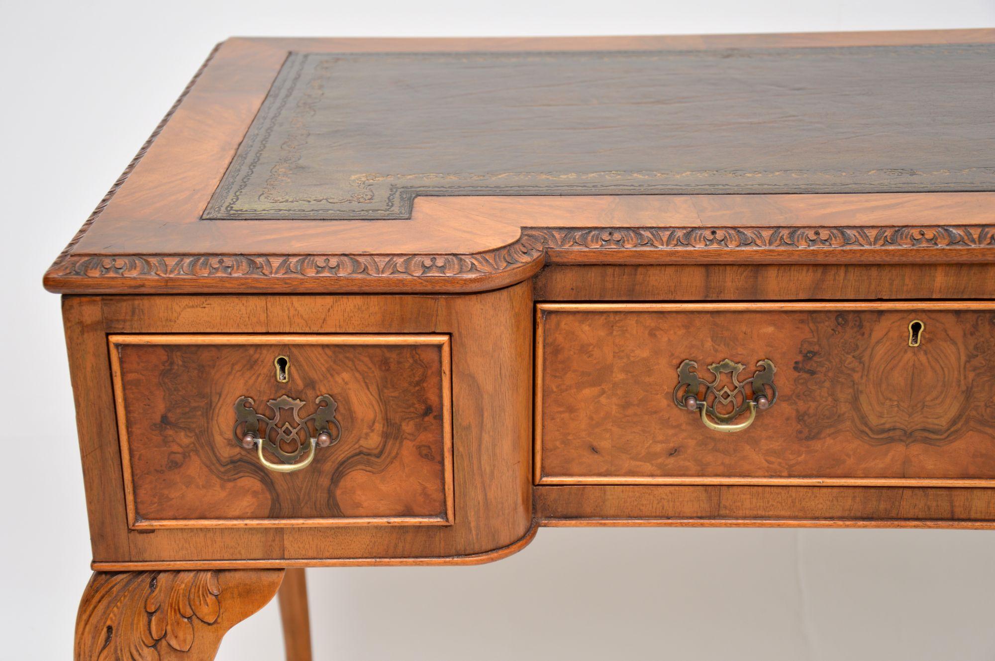 20th Century Antique Burr Walnut Leather Top Desk