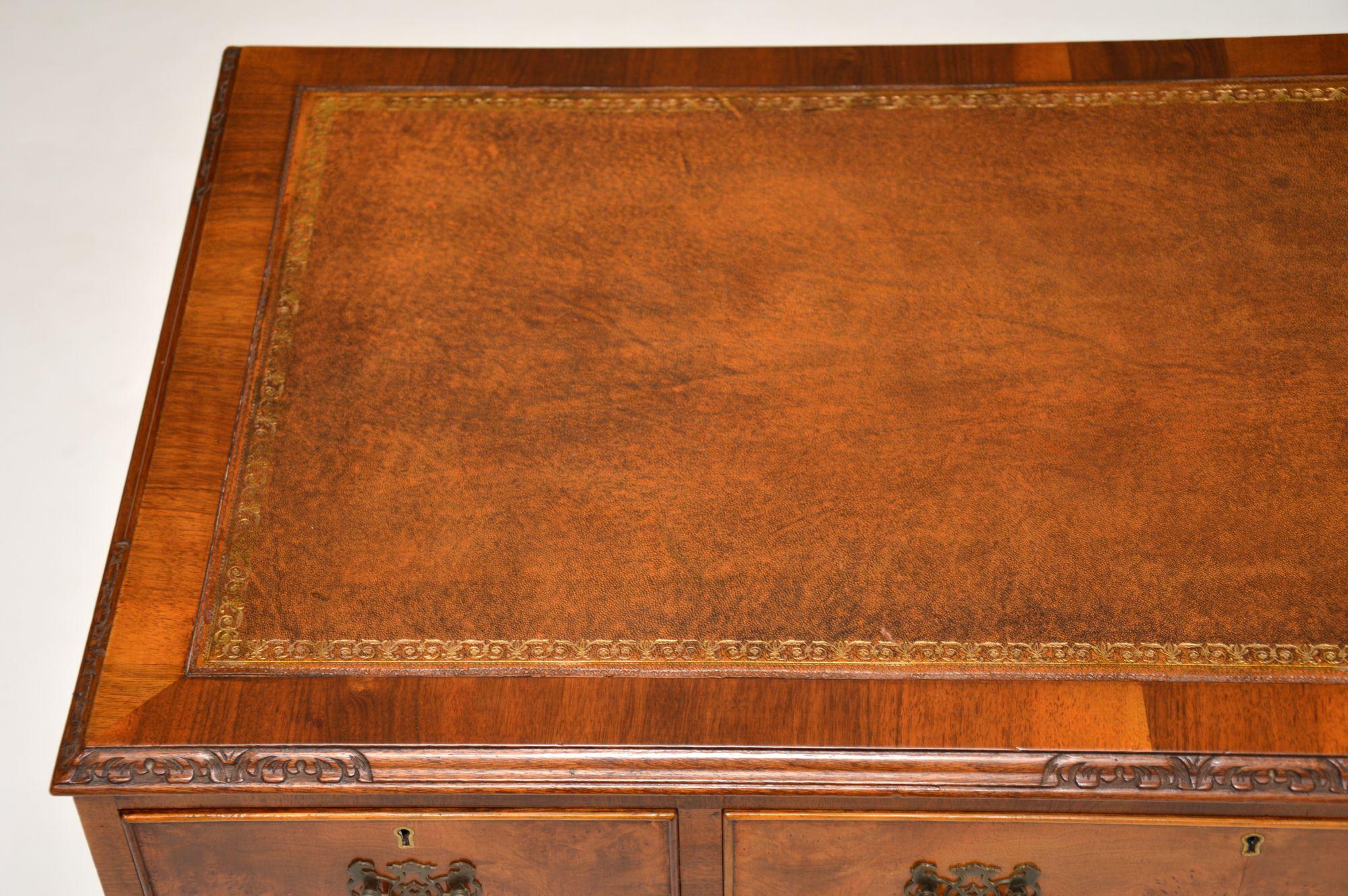 Mid-20th Century Antique Burr Walnut Leather Top Desk