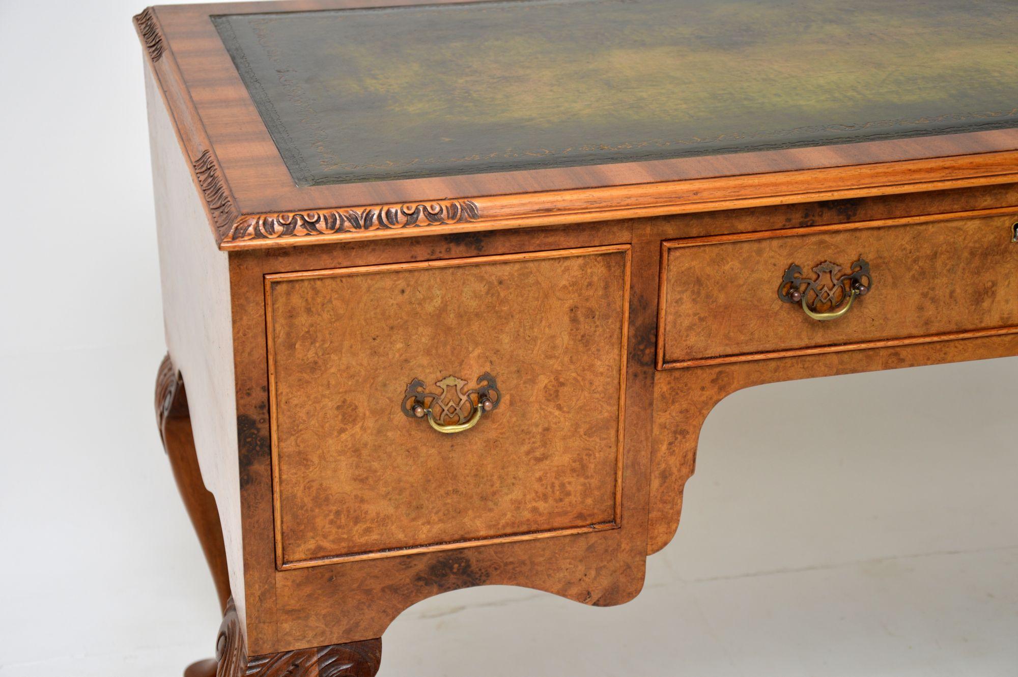 Early 20th Century Antique Burr Walnut Leather Top Desk