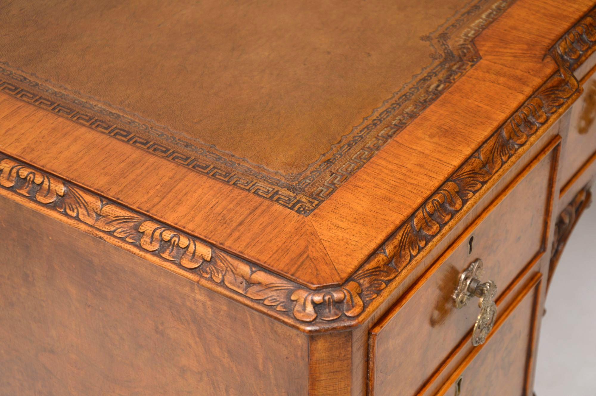 Antique Burr Walnut Leather Top Desk 1