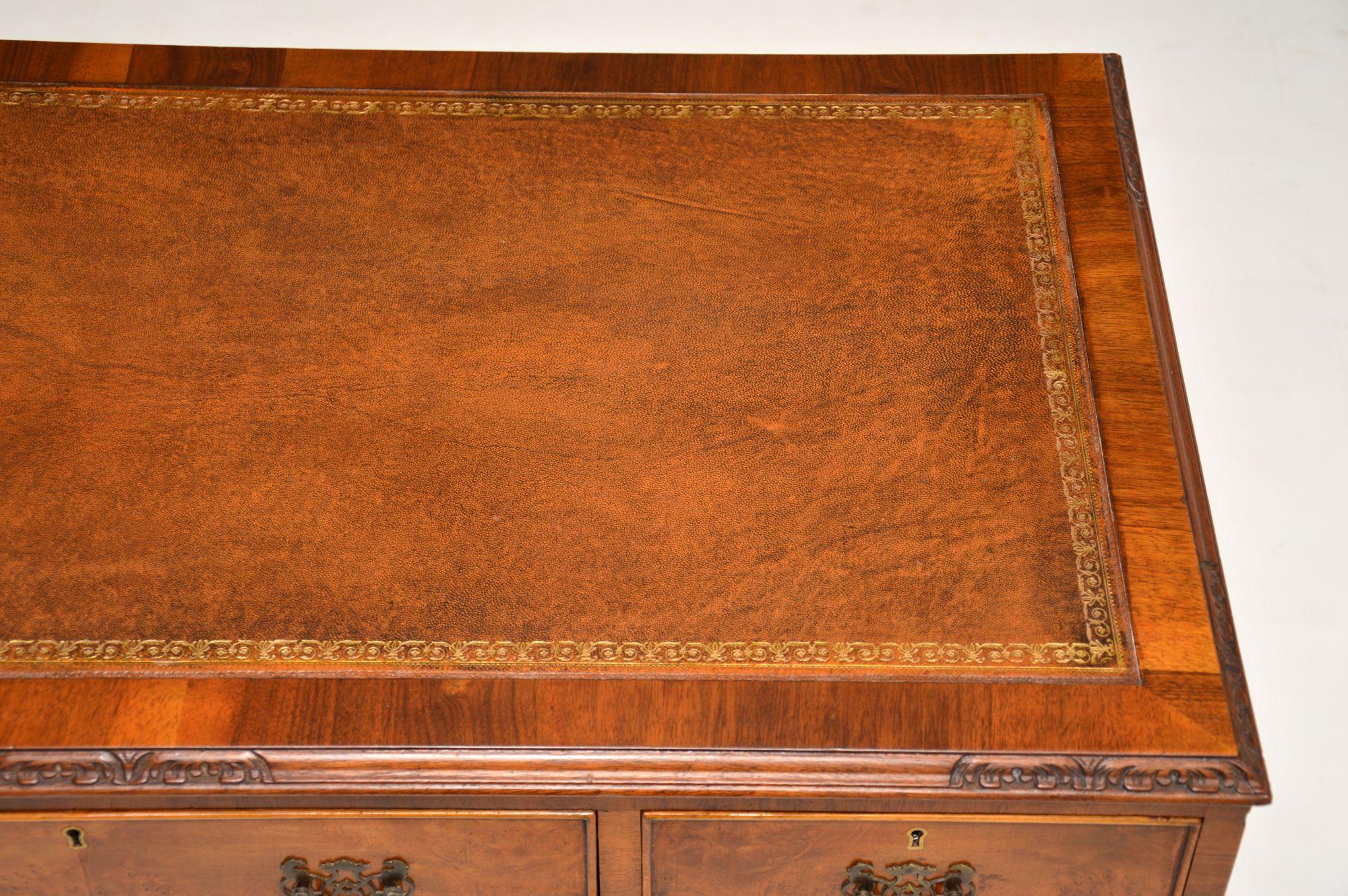 Antique Burr Walnut Leather Top Desk 1