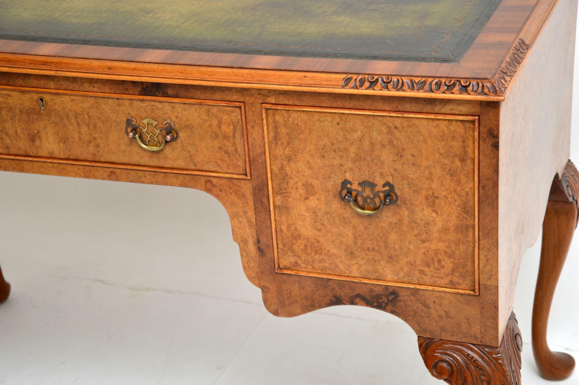 Antique Burr Walnut Leather Top Desk 2