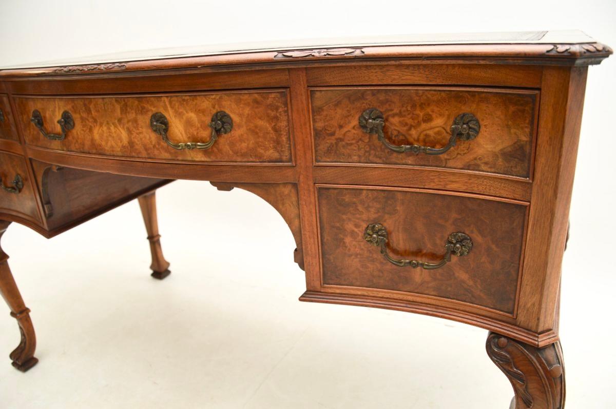 Antique Burr Walnut Leather Top Desk For Sale 2