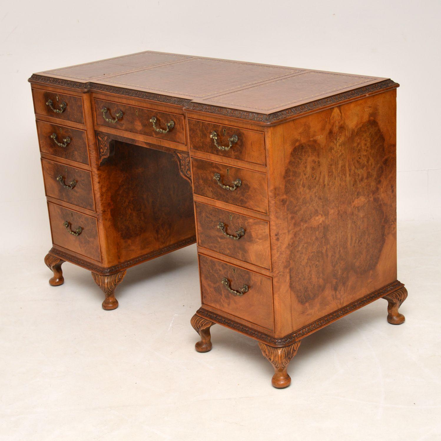 Antique Burr Walnut Leather Top Desk 2