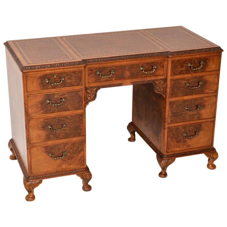 Antique Burr Walnut Leather Top Desk For Sale At 1stdibs
