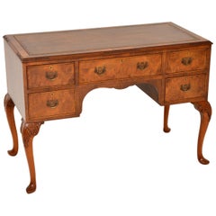 Antique Burr Walnut Leather Top Desk