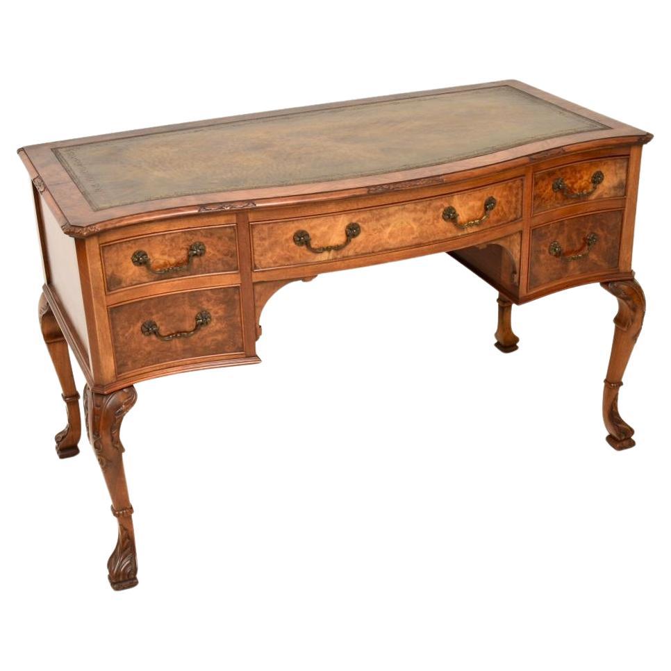 Antique Burr Walnut Leather Top Desk For Sale
