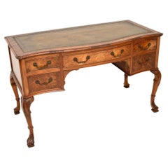 Antique Burr Walnut Leather Top Desk