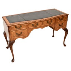 Antique Burr Walnut Leather Top Desk