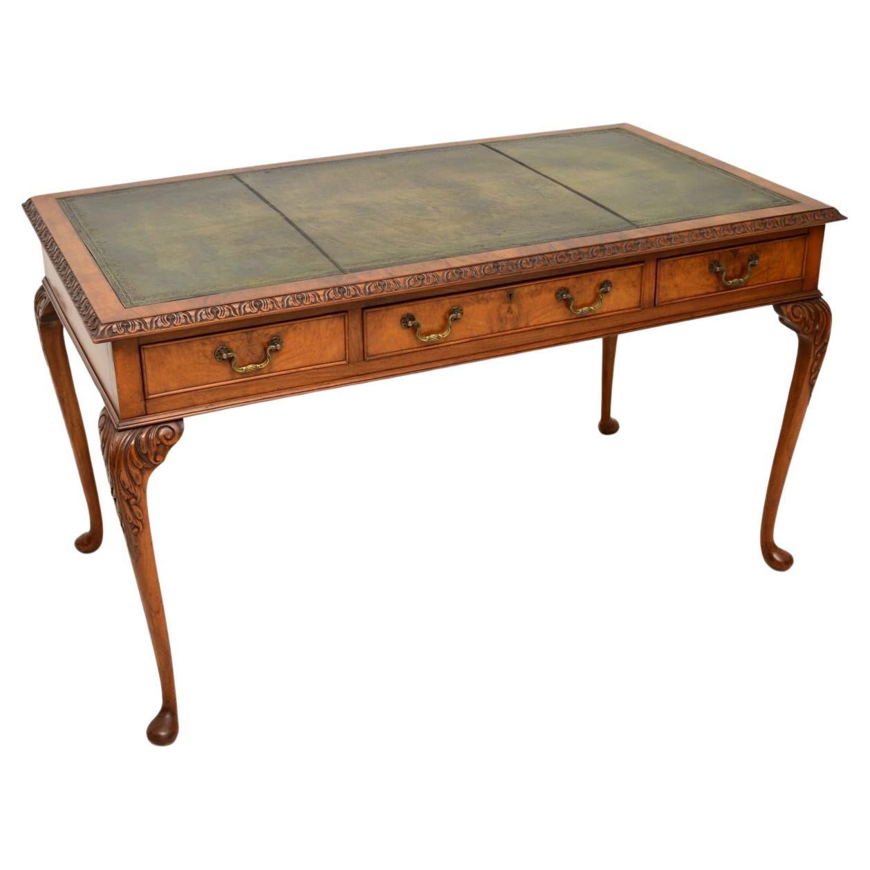 Antique Burr Walnut Leather Top Desk / Writing Table For Sale